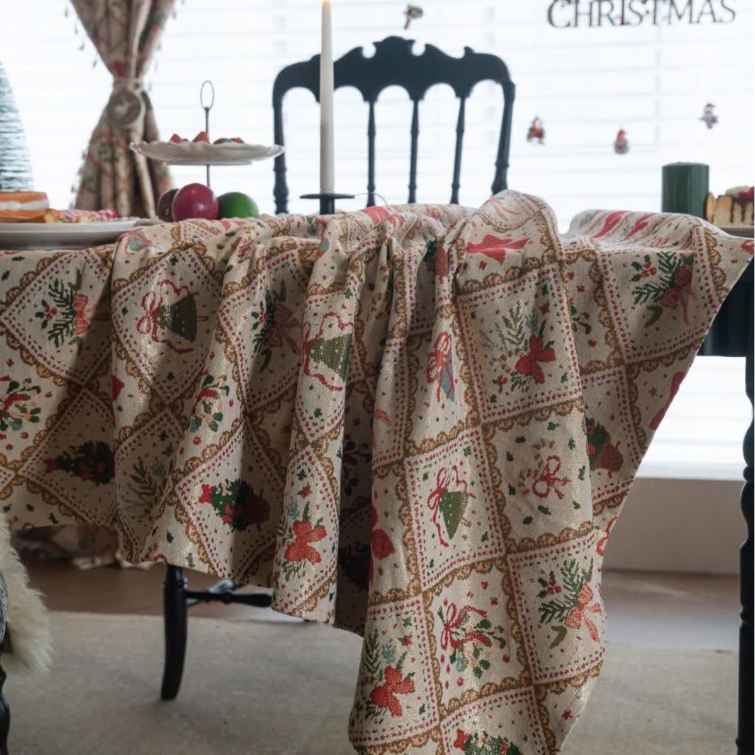 Christmas Tree & Bow Print Holiday Tablecloth