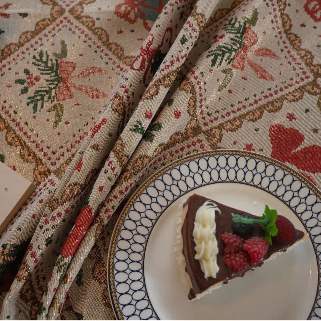Christmas Tree & Bow Print Holiday Tablecloth