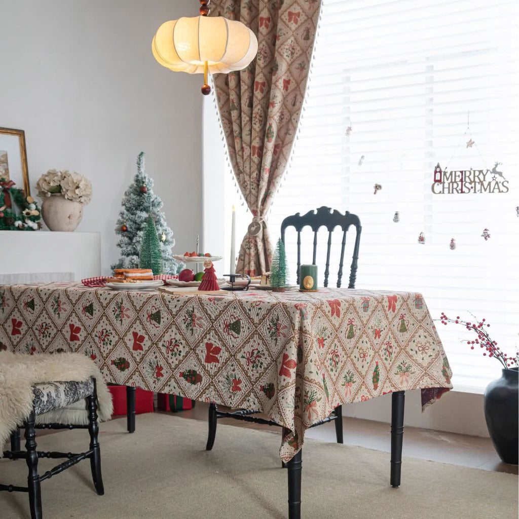 Christmas Tree & Bow Print Holiday Tablecloth