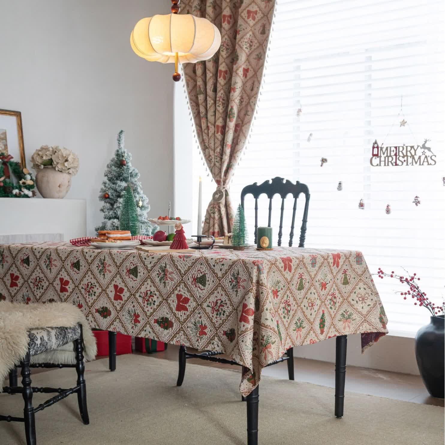 Christmas Tree & Bow Print Holiday Tablecloth