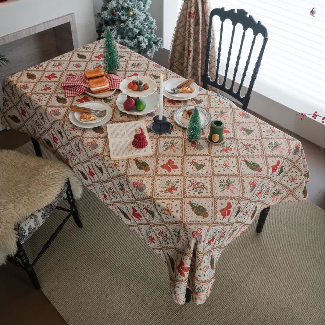 Christmas Tree & Bow Print Holiday Tablecloth