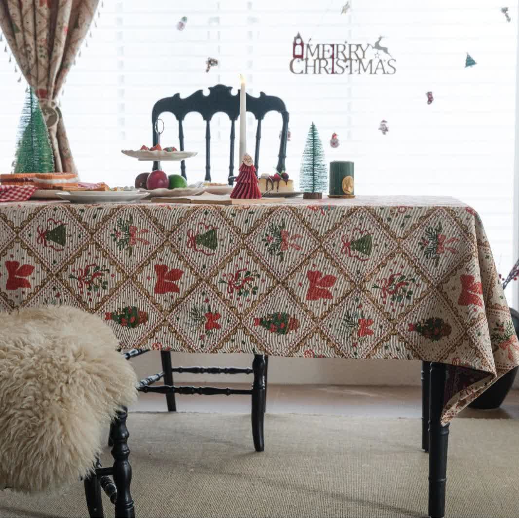 Christmas Tree & Bow Print Holiday Tablecloth
