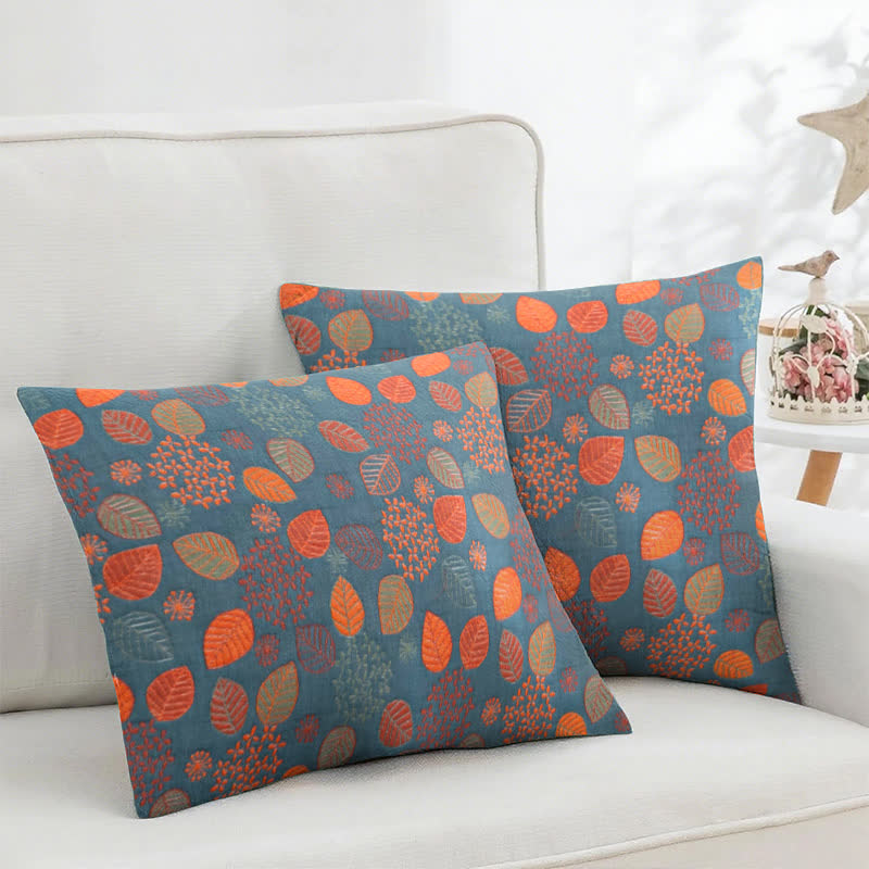 Leaf Print Cotton Jacquard Square Pillowcases(2PCS)