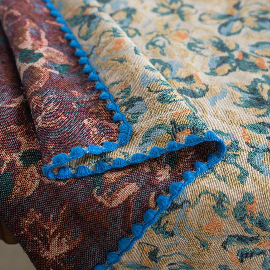 Rustic Style Blue Floral Jacquard Tablecloth