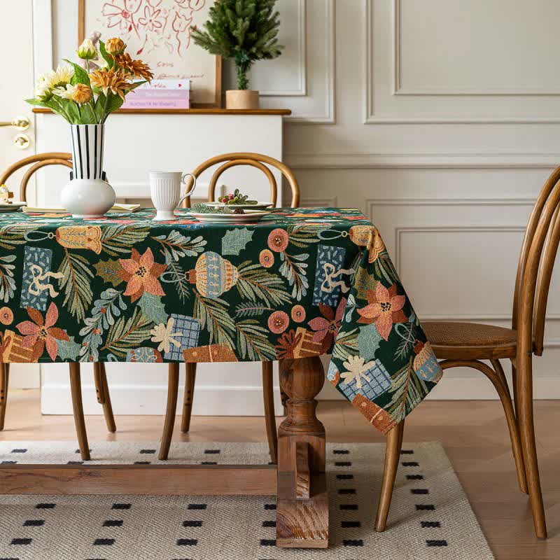 Plant & Floral Print Jacquard Tablecloth