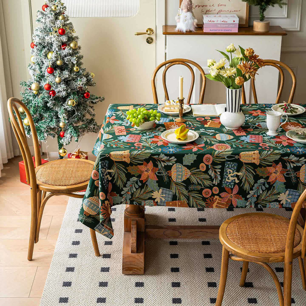 Plant & Floral Print Jacquard Tablecloth