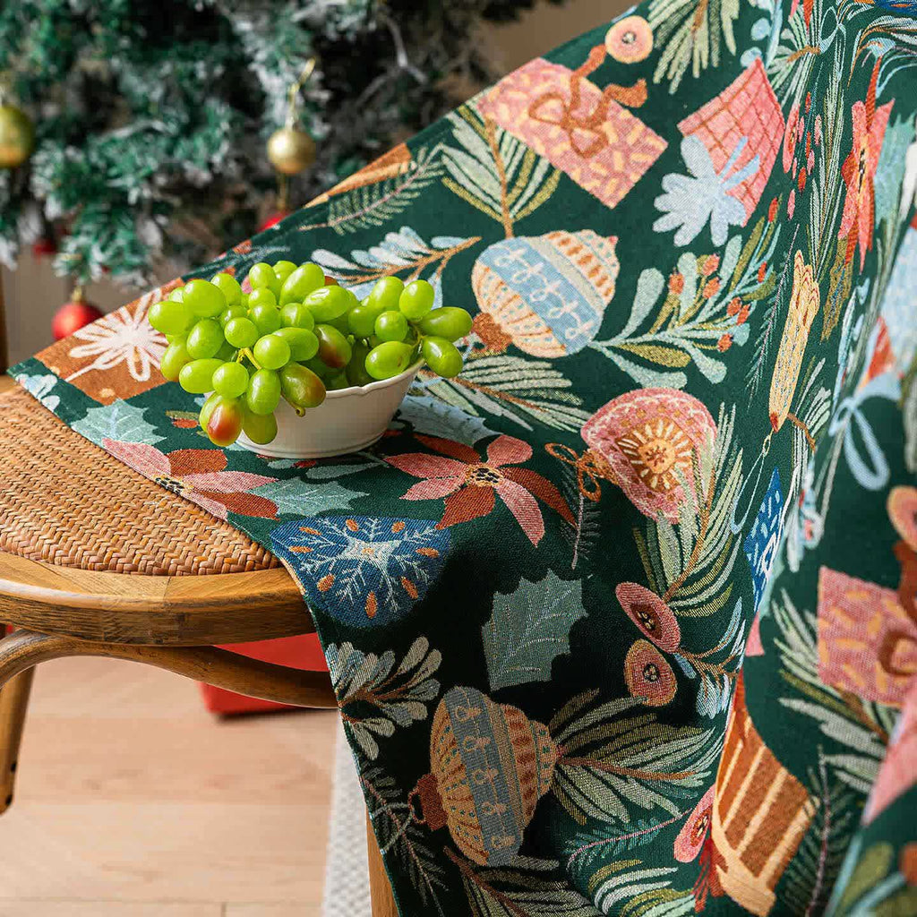 Plant & Floral Print Jacquard Tablecloth