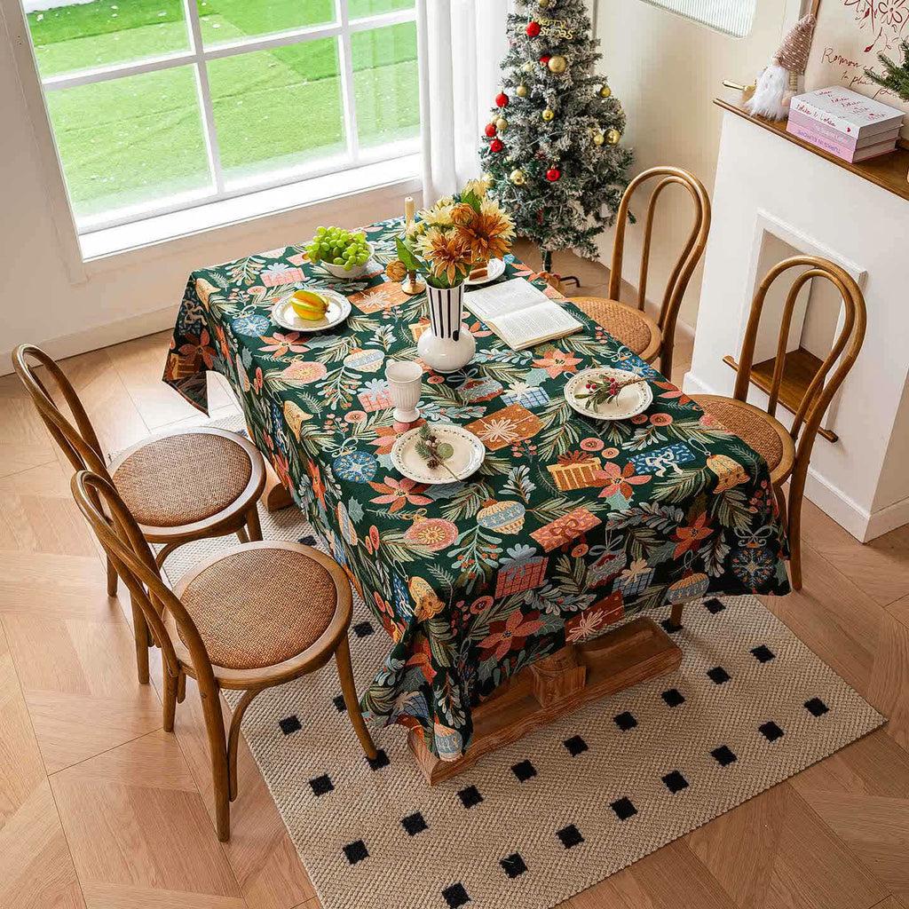 Plant & Floral Print Jacquard Tablecloth