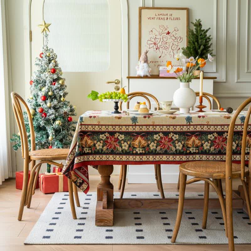 Christmas Bell Floral Jacquard Tablecloth