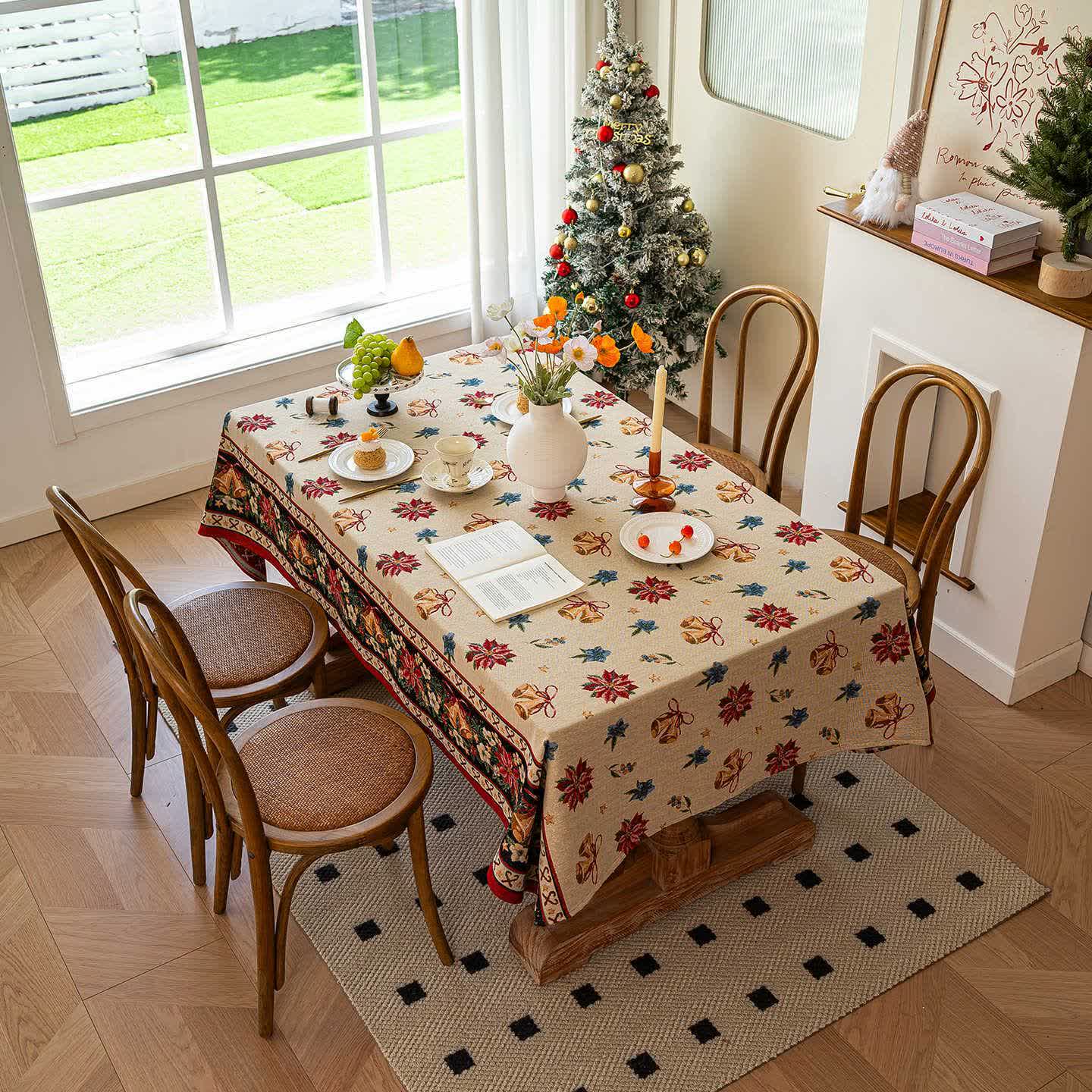 Christmas Bell Floral Jacquard Tablecloth