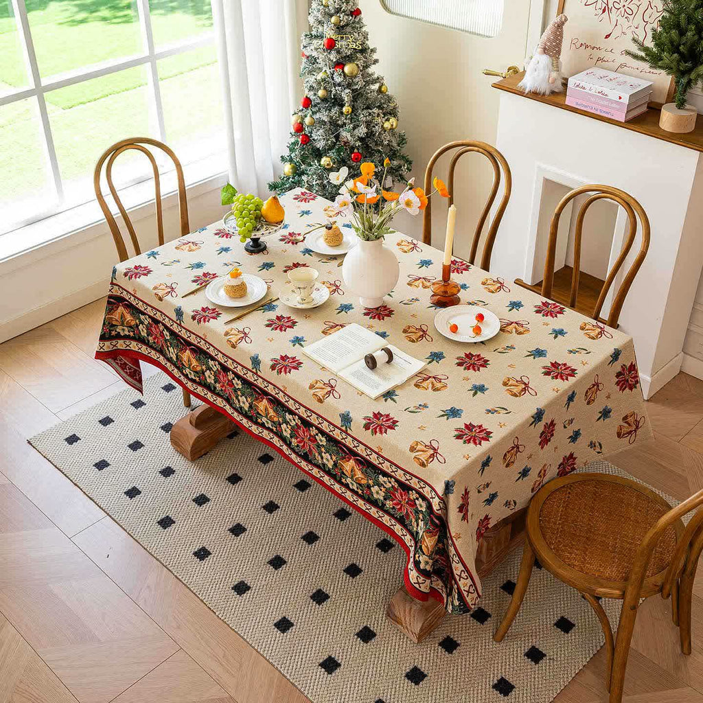 Christmas Bell Floral Jacquard Tablecloth