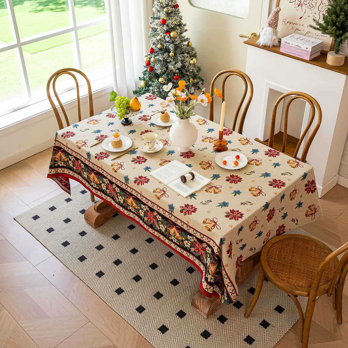 Christmas Bell Floral Jacquard Tablecloth
