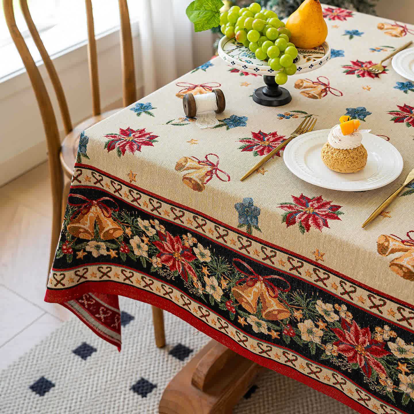 Christmas Bell Floral Jacquard Tablecloth