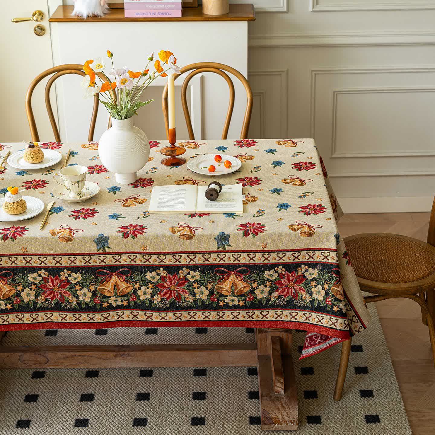 Christmas Bell Floral Jacquard Tablecloth
