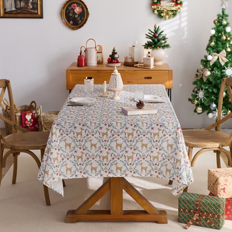 Christmas Elk Print Waterproof Tablecloth