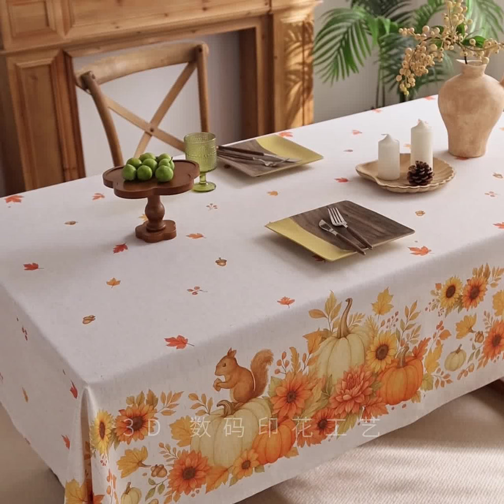Sunflower Pumpkin Harvest Waterproof Tablecloth