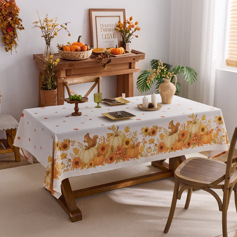 Sunflower Pumpkin Harvest Waterproof Tablecloth