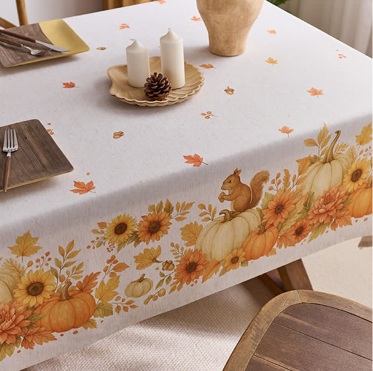 Sunflower Pumpkin Harvest Waterproof Tablecloth