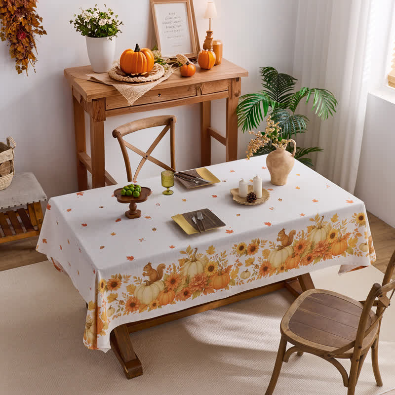 Sunflower Pumpkin Harvest Waterproof Tablecloth