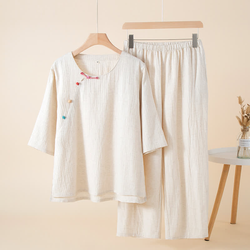 Oriental Style Buttoned Loungewear Set