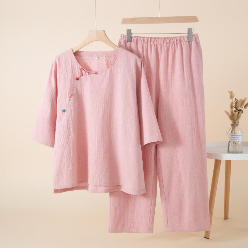 Oriental Style Buttoned Loungewear Set
