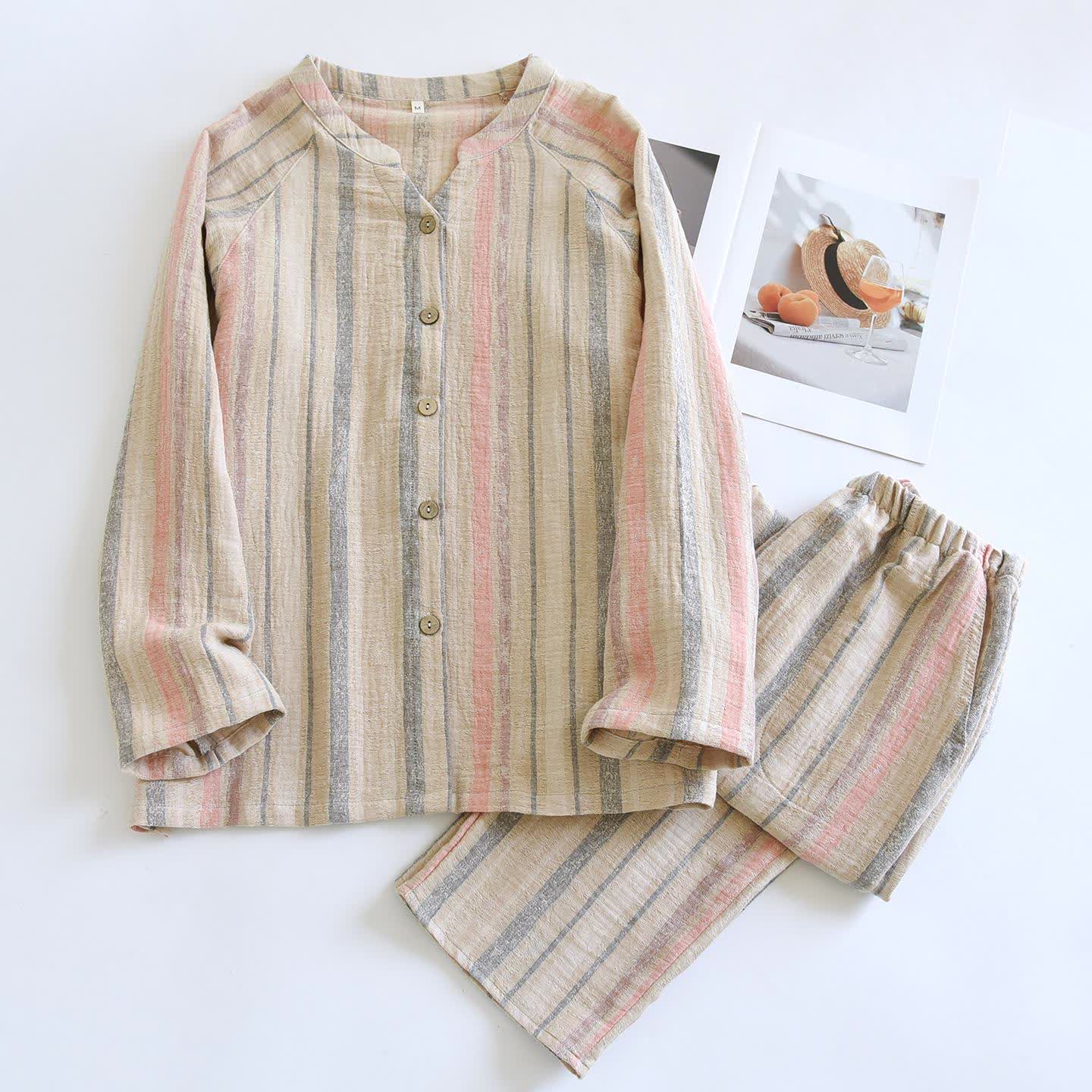 Striped Cotton Gauze Loungewear Set