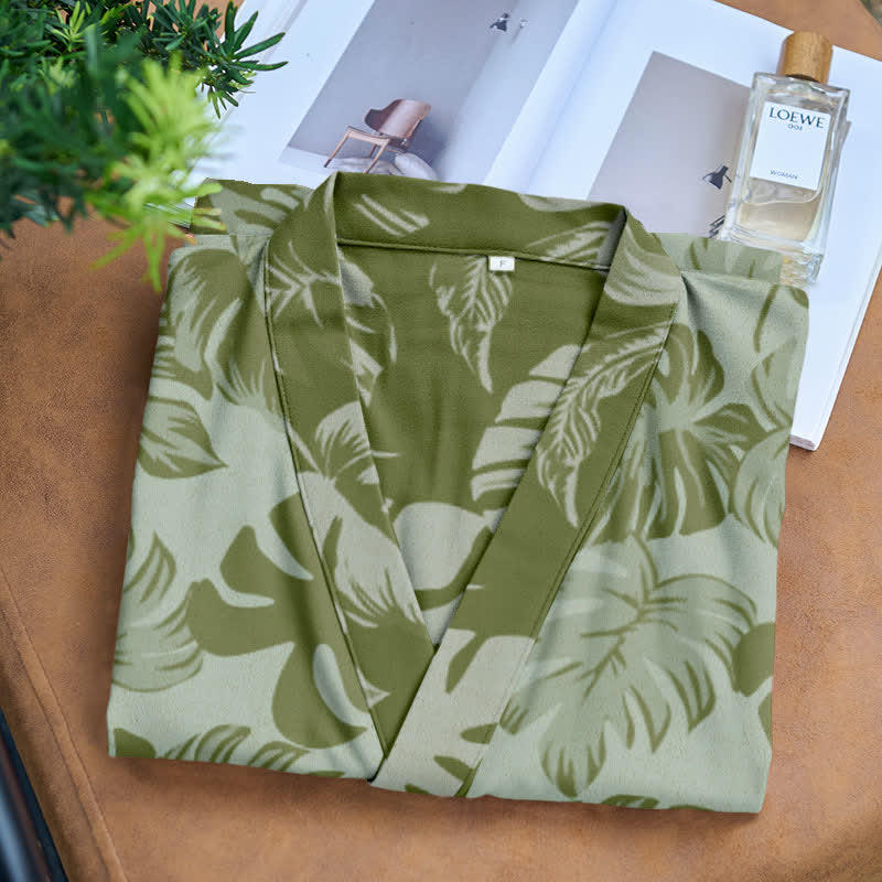 Monstera Print Cotton Gauze Kimono Robe
