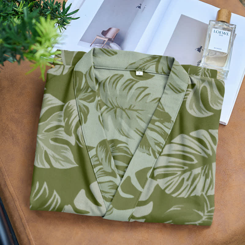 Monstera Print Cotton Gauze Kimono Robe