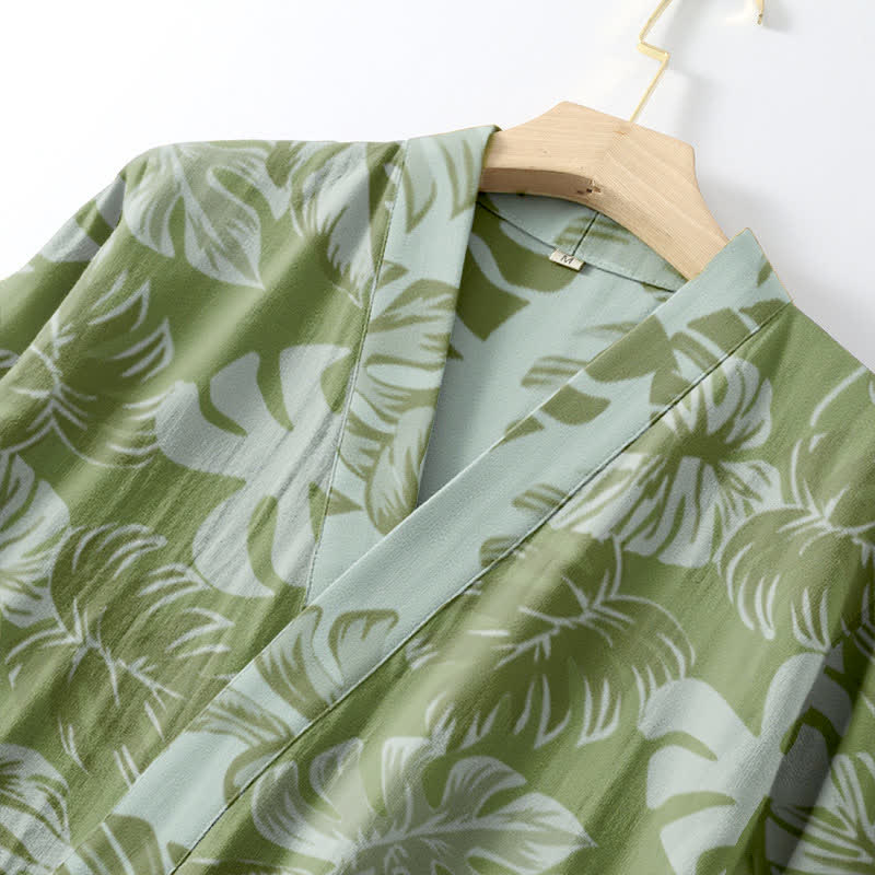 Monstera Print Cotton Gauze Kimono Robe