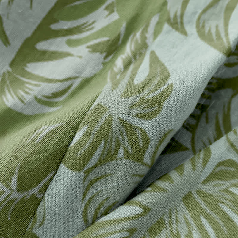 Monstera Print Cotton Gauze Kimono Robe