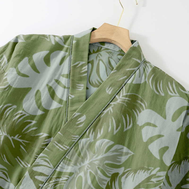 Monstera Cotton Gauze Kimono Loungewear Set