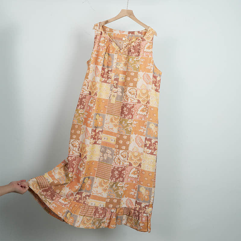 Ethnic Floral Cotton Sleeveless Nightdress
