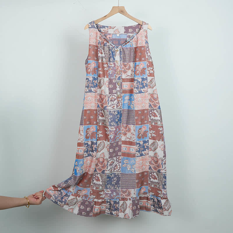 Ethnic Floral Cotton Sleeveless Nightdress