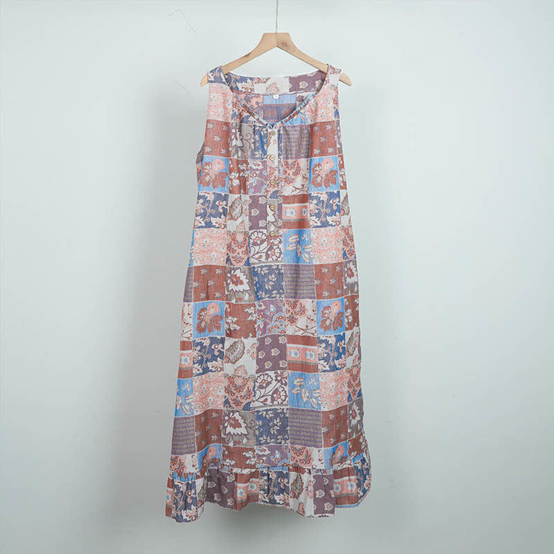 Ethnic Floral Cotton Sleeveless Nightdress