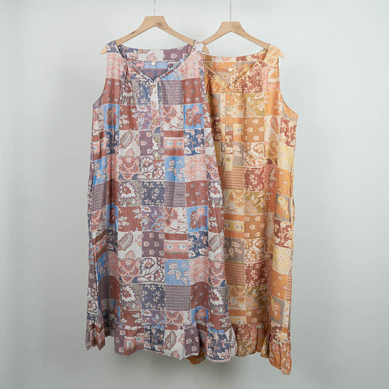 Ethnic Floral Cotton Sleeveless Nightdress