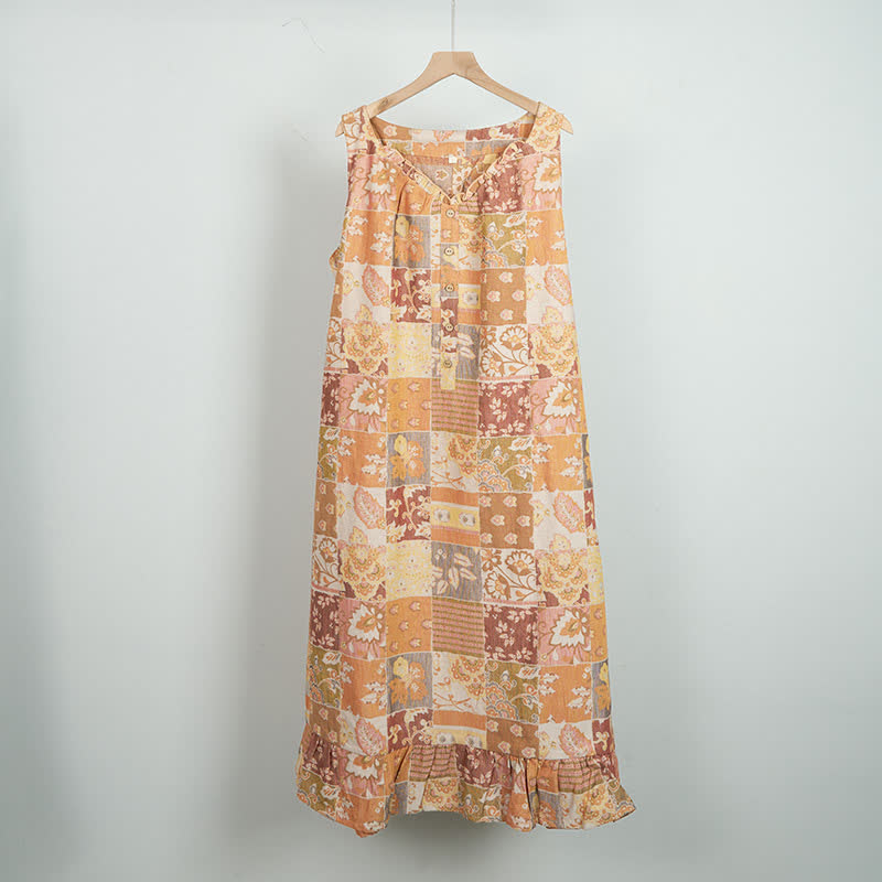 Ethnic Floral Cotton Sleeveless Nightdress