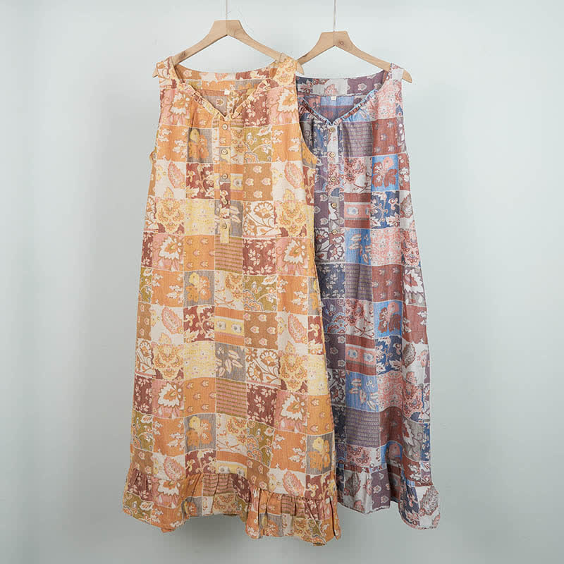 Ethnic Floral Cotton Sleeveless Nightdress