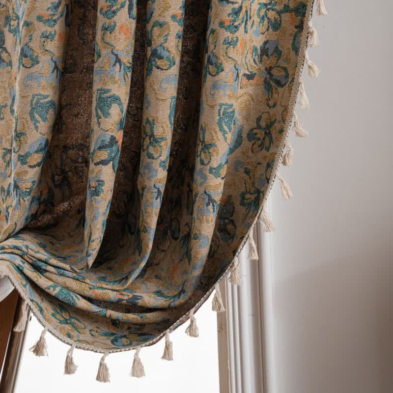 Rustic Blue Floral Light Filtering Curtain