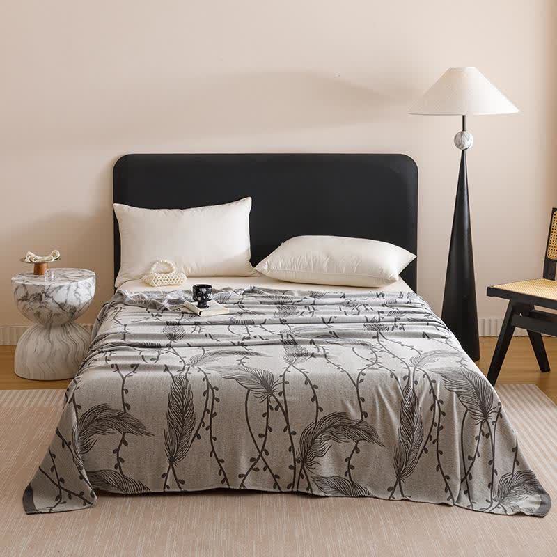 Grey Leaf Print Cooling Bedspread