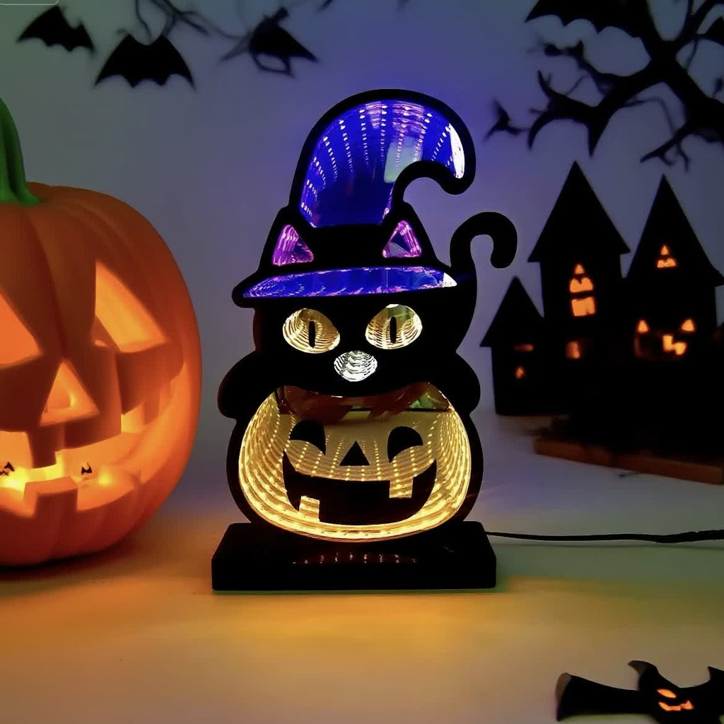 3D Black Cat Pumpkin Infinity Lights