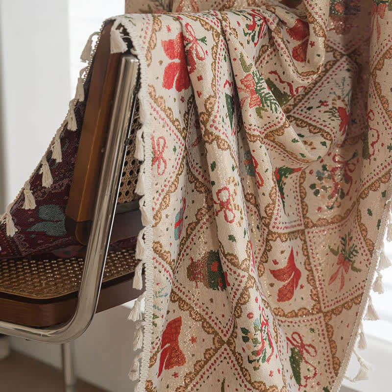 Christmas Tree & Bow Print Holiday Curtain