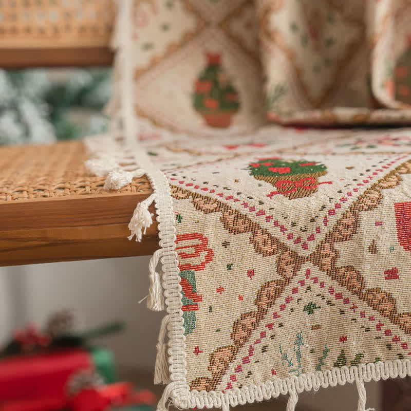 Christmas Tree & Bow Print Holiday Curtain