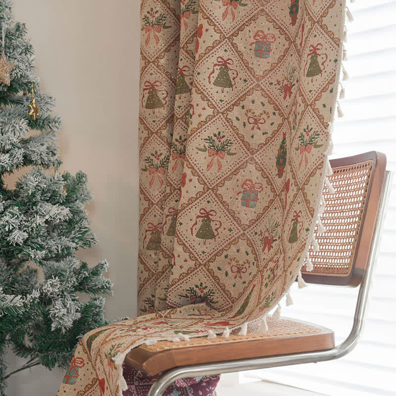 Christmas Tree & Bow Print Holiday Curtain