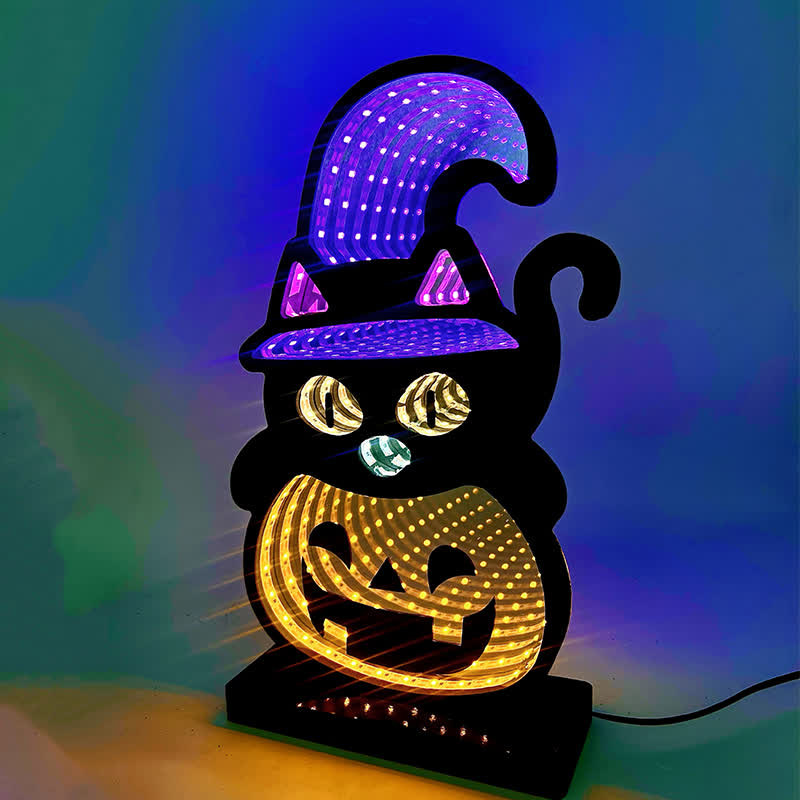 3D Black Cat Pumpkin Infinity Lights