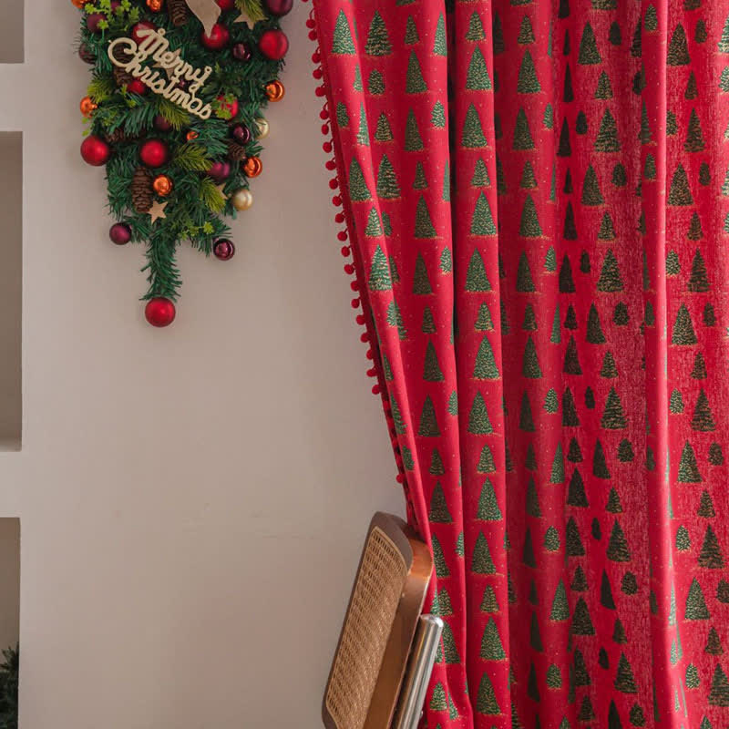 Christmas Fir Tree Holiday Curtain