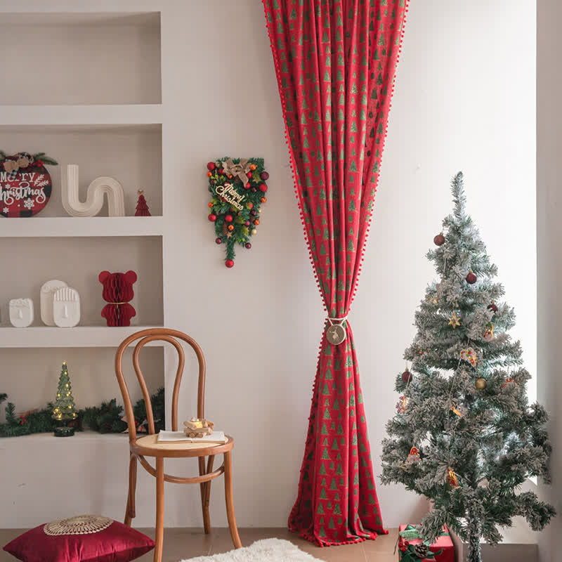 Christmas Fir Tree Holiday Curtain