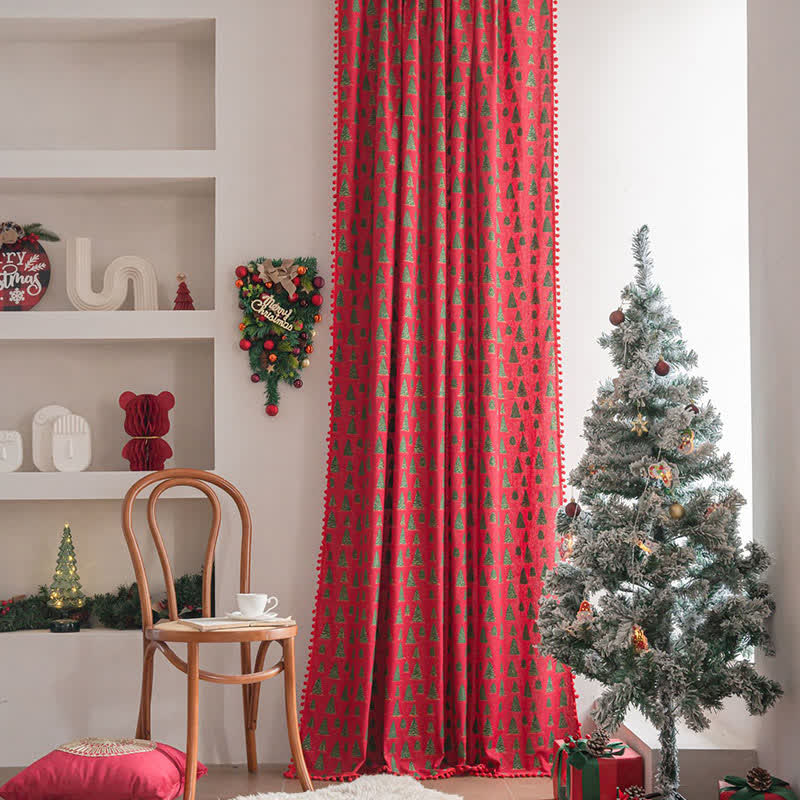 Christmas Fir Tree Holiday Curtain