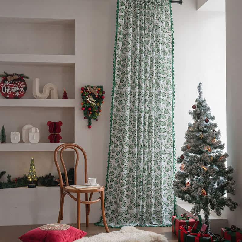 Christmas Floral Edelweiss Print Curtain