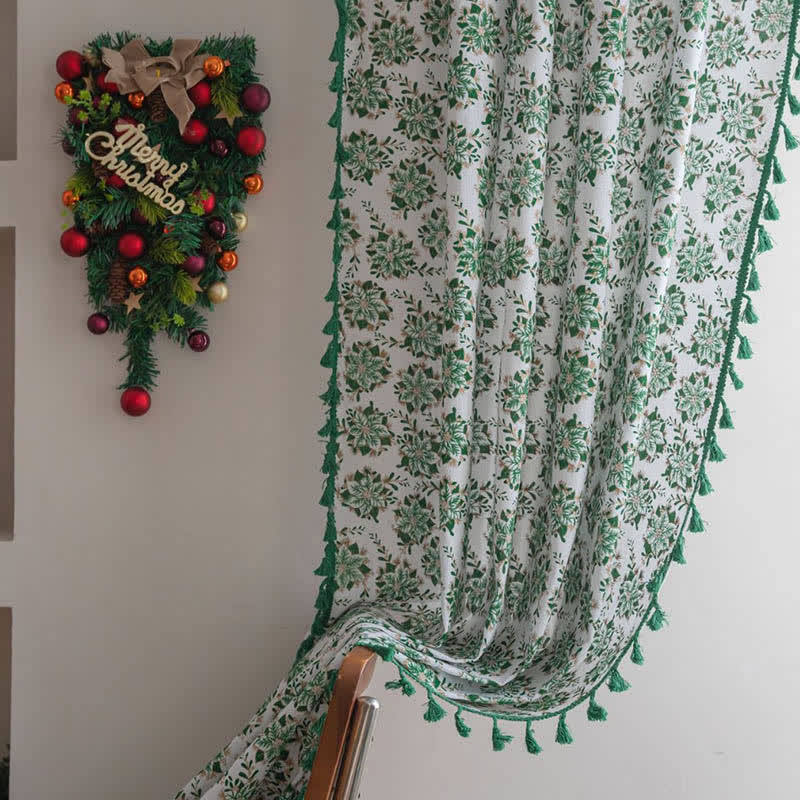 Christmas Floral Edelweiss Print Curtain