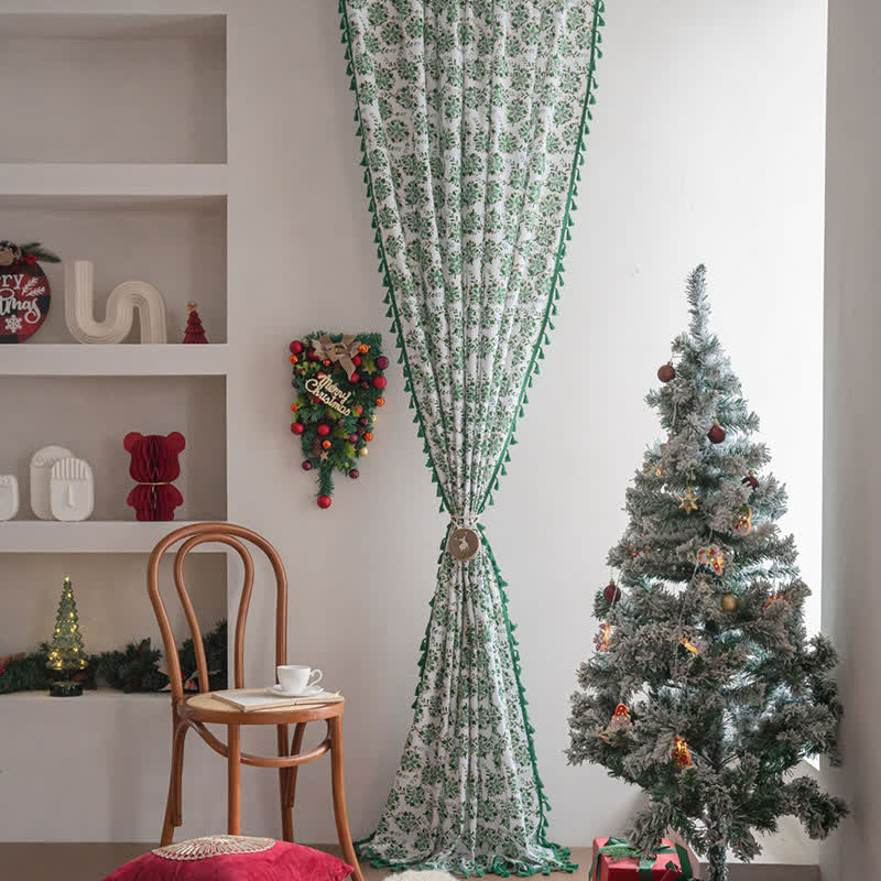 Christmas Floral Edelweiss Print Curtain